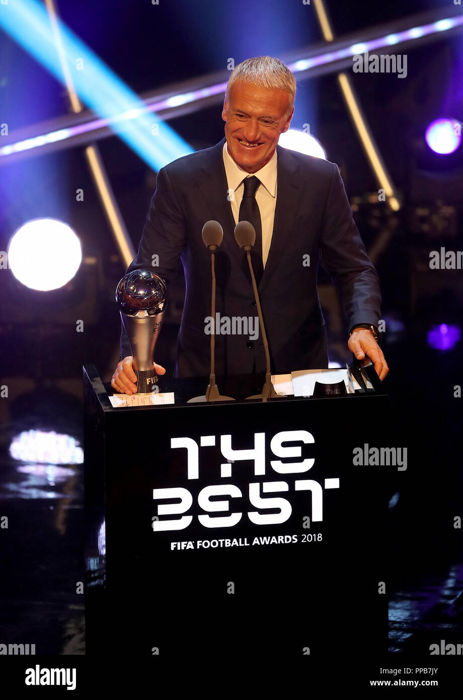 Didier Deschamps on stage with his The Best FIFA Men's Coach Award during  the Best FIFA Football Awards 2018 at the Royal Festival Hall, London Stock  Photo - Alamy