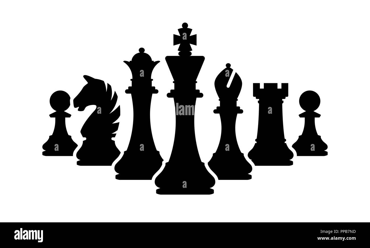 Vector chess pieces team isolated on white background. Silhouettes of chess pieces Stock Vector