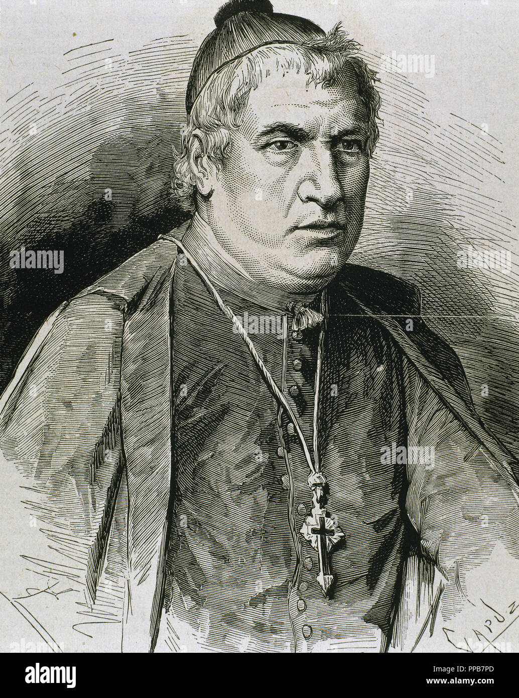 Jose Caixal Estrade (1803-1879). Spanish religious. Canon of the metropolitan church of Tarragona. Engraving by Capuz. Stock Photo