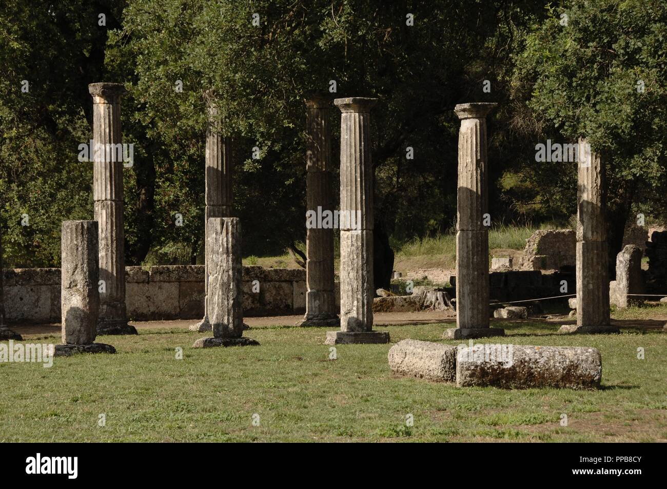 Greece. Peloponesse. Olympia. Santuary of ancient Greece in Elis. Palaestra (3rd century BC). Hellenistic Period. Ruins. Stock Photo