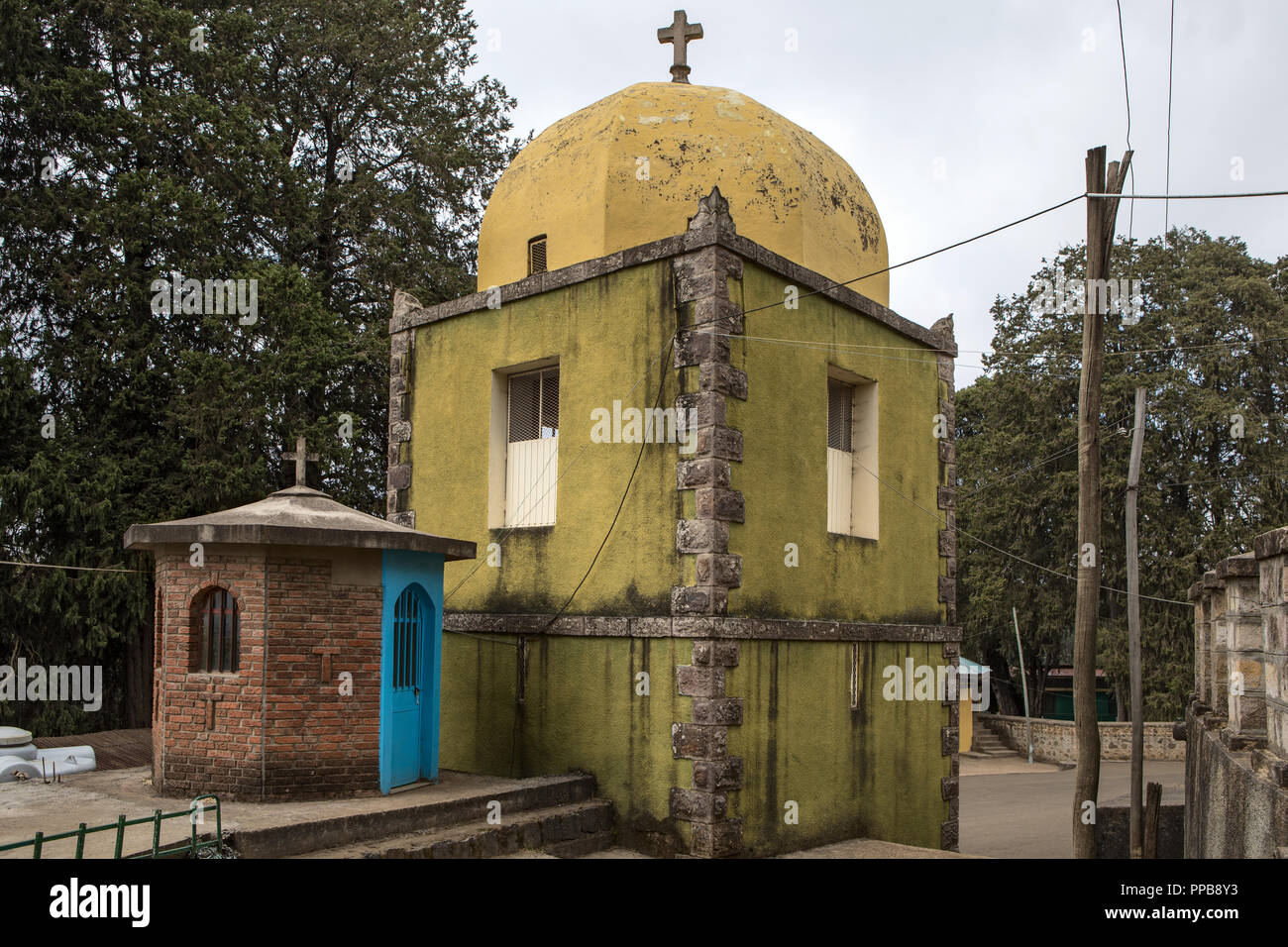 Bell tower, Maryam or St. Mary's Church, Mount Entoto, Addis Ababa, Ethiopia Stock Photo