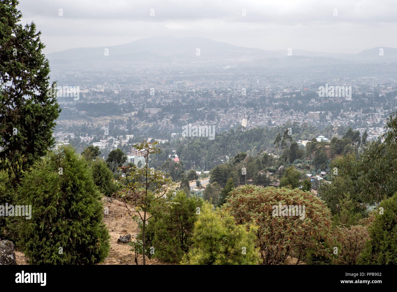 Addis Ababa from Mount Entoto, Ethiopia Stock Photo