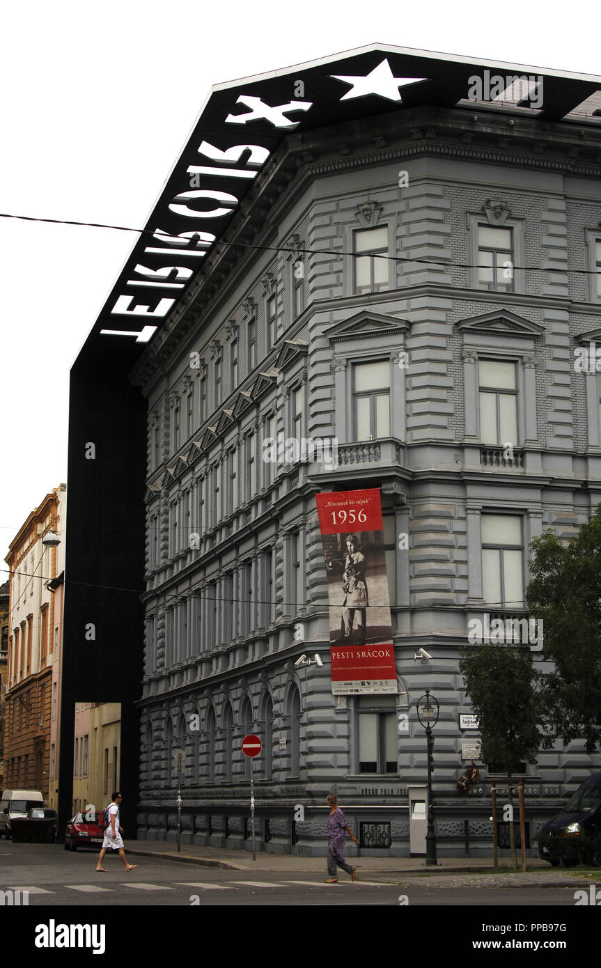 House of Terror Museum. Dedicated to the fascist and communist regimes in Budapest at 20th century. Located in the old police station. Exterior. Budapest. Hungary. Stock Photo