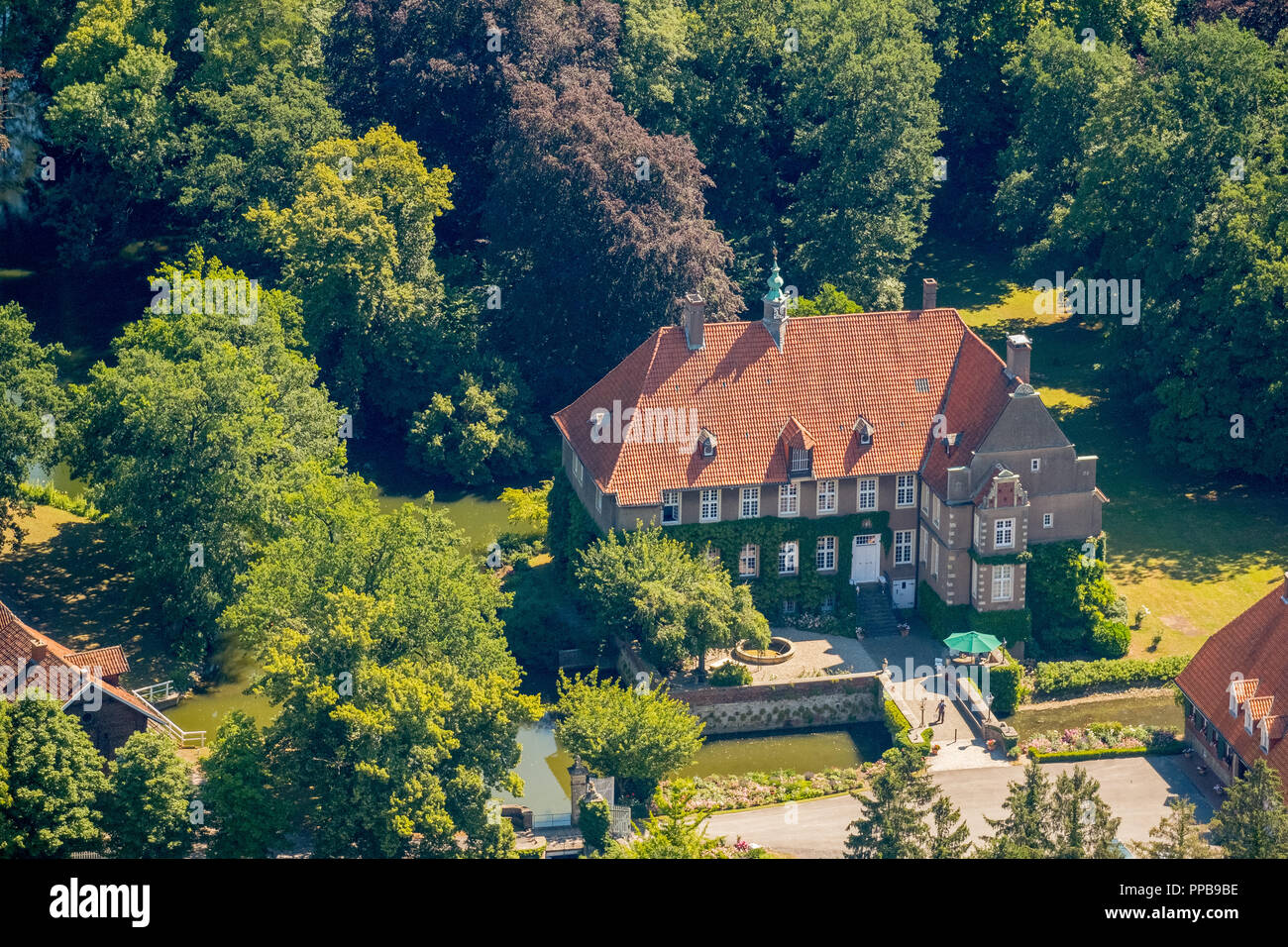 Aerial view, manor Vorhelm, Ahlen, Ruhr Area, North Rhine-Westphalia, Germany Stock Photo