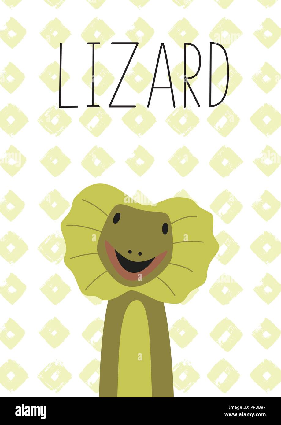Cute lizard cartoon. Vector illustration. Poster, card for kids Stock Vector