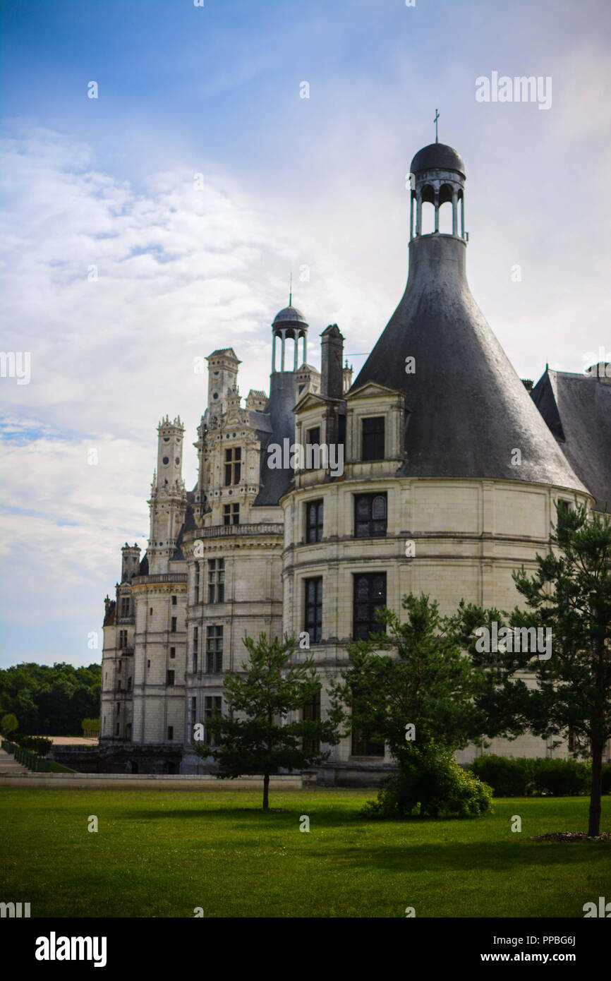 One of the beautiful side of the chateaux Chambord. This is one of the most beautiful chateaux of the Loire river in France. Stock Photo