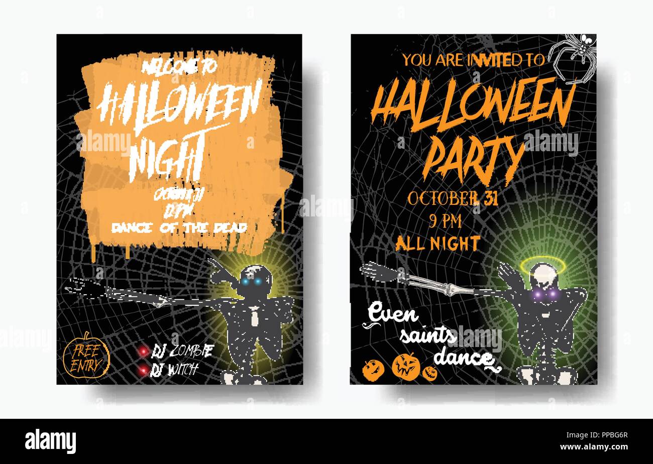 halloween set of vertical background with skeletons dancing halloween dance flyer templates