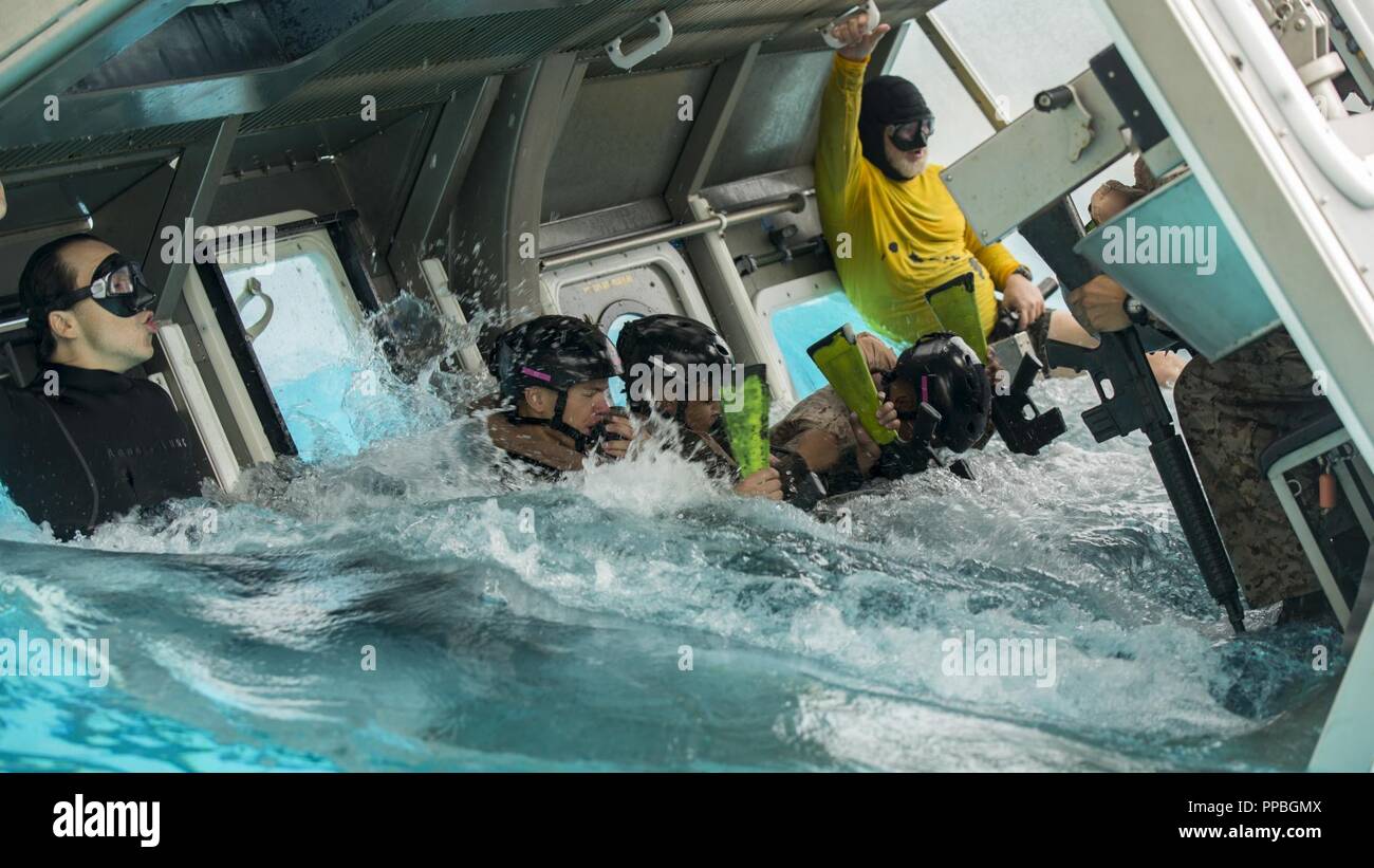 Egress Training U.S. Marines assigned to 3d Battalion, 3d Marine Regiment, submerge in ...