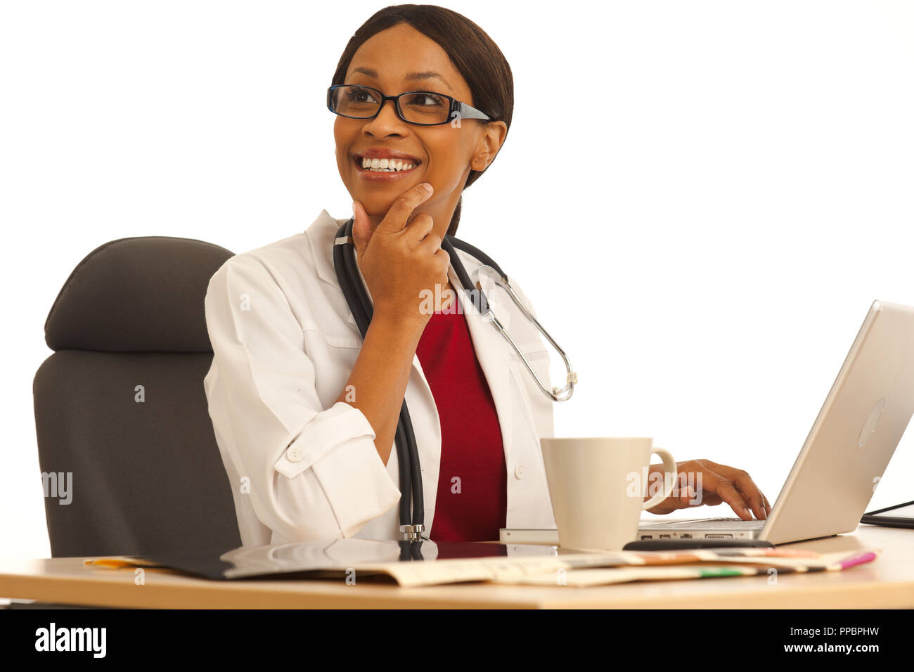 Happy millennial black doctor hi-res stock photography and images - Alamy