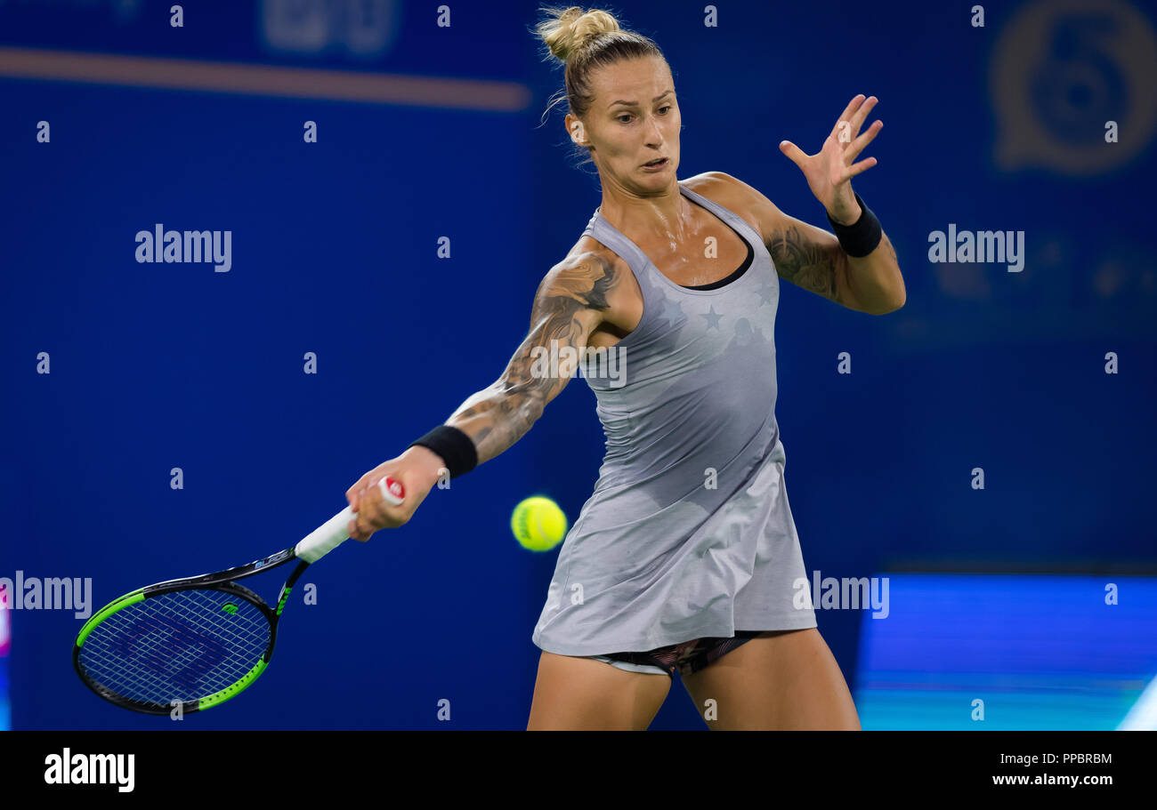 Wuhan, China. 24th Sep, 2018. September 24, 2018 - Polona Hercog of  Slovenia in action during the first round at the 2018 Dongfeng Motor Wuhan  Open WTA Premier 5 tennis tournament Credit:
