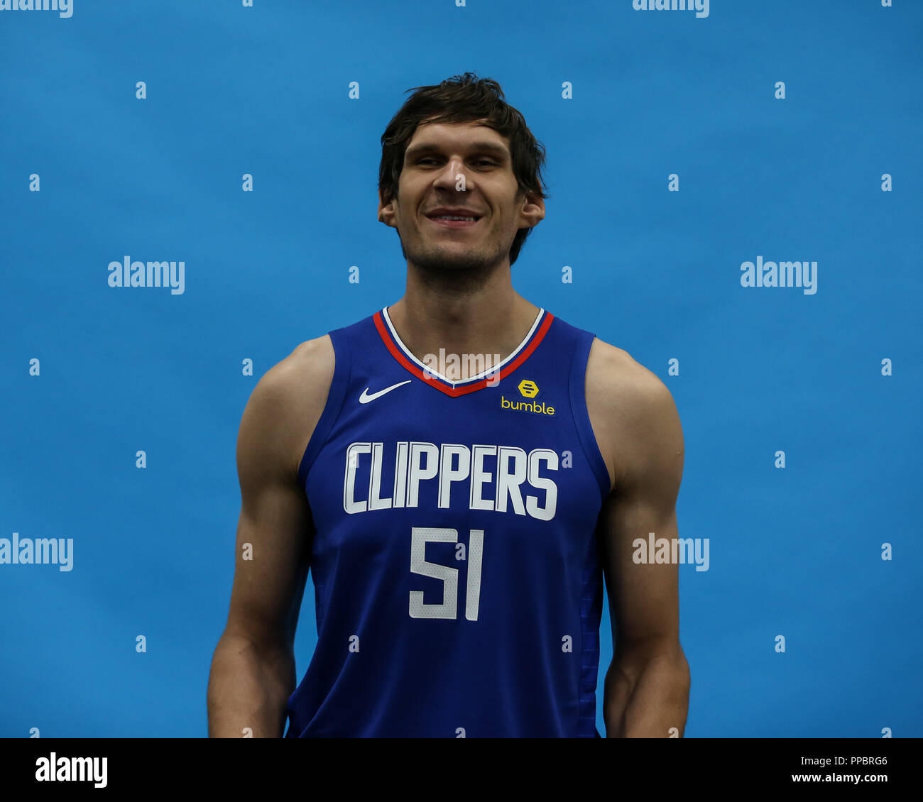 Los Angeles, CA, USA. 24th Sep, 2018. LA Clippers center Boban Marjanovic (51) at Los Angles Clippers Media Day at Training Facility on September 24, 2018. (Photo by Jevone Moore) Credit: csm/Alamy Live News Stock Photo
