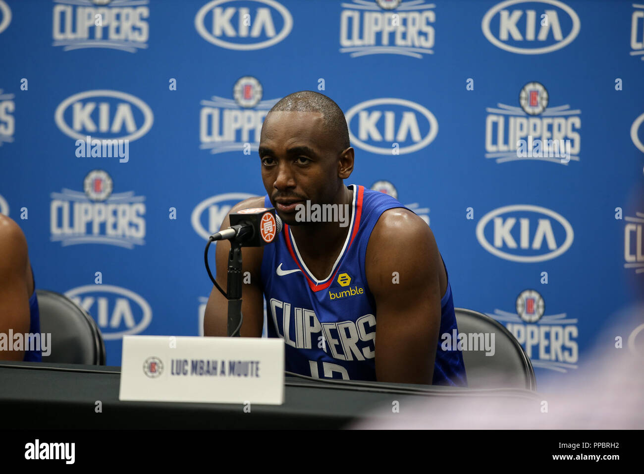 Los Angeles, CA, USA. 24th Sep, 2018. LA Clippers forward Luc Mbah a Moute (12) at Los Angles Clippers Media Day at Training Facility on September 24, 2018. (Photo by Jevone Moore) Credit: csm/Alamy Live News Stock Photo