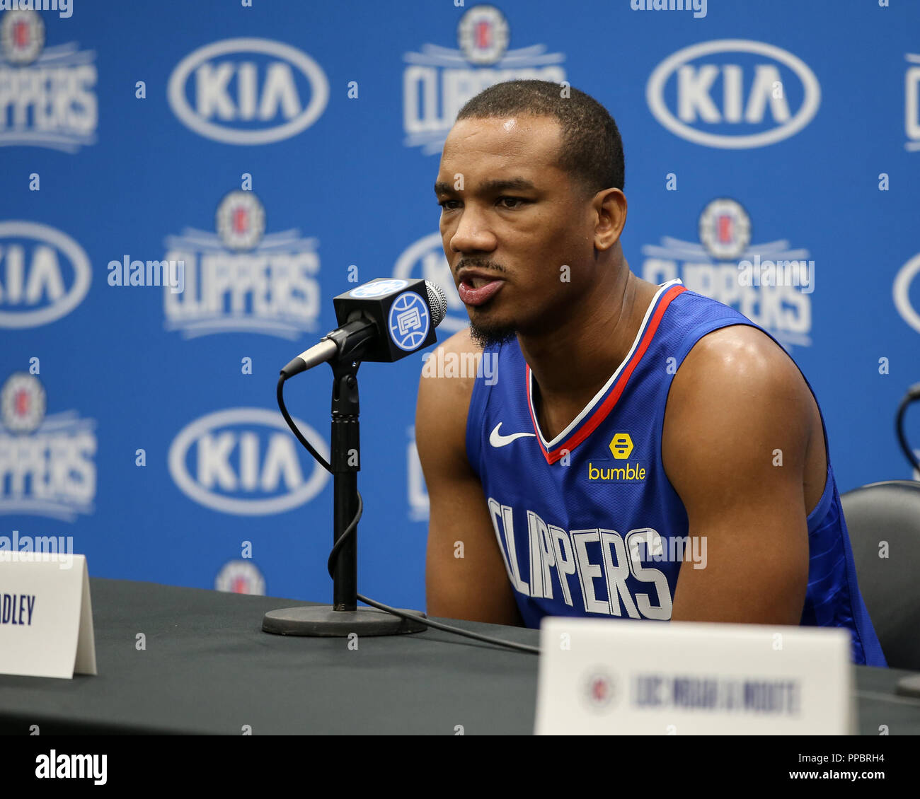 Los Angeles, CA, USA. 24th Sep, 2018. LA Clippers guard Avery Bradley (11) at Los Angles Clippers Media Day at Training Facility on September 24, 2018. (Photo by Jevone Moore) Credit: csm/Alamy Live News Stock Photo