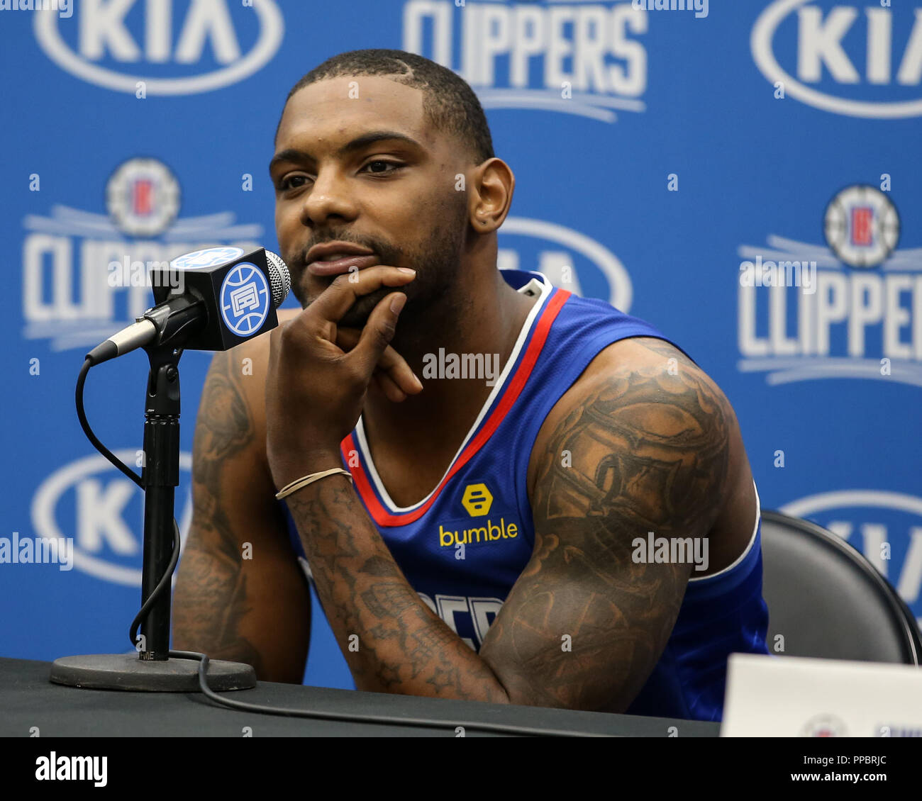 Los Angeles, CA, USA. 24th Sep, 2018. LA Clippers guard Sindarius Thornwell (0) at Los Angles Clippers Media Day at Training Facility on September 24, 2018. (Photo by Jevone Moore) Credit: csm/Alamy Live News Stock Photo