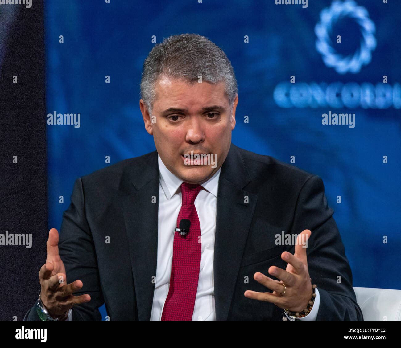 New York, USA, 24 September 2018. Colombian President Ivan Duque speaks at the Concordia Summit in New York city. Photo by Enrique Shore Credit: Enrique Shore/Alamy Live News Stock Photo