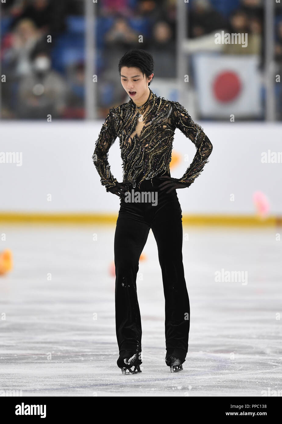 Yuzuru Hanyu of Japan after performing in the Men's Free Skating during the 2018 Autumn Classic International at Sixteen Mile Sports Complex in Oakville, Ontario, Canada, September 22, 2018. (Photo by AFLO) Stock Photo