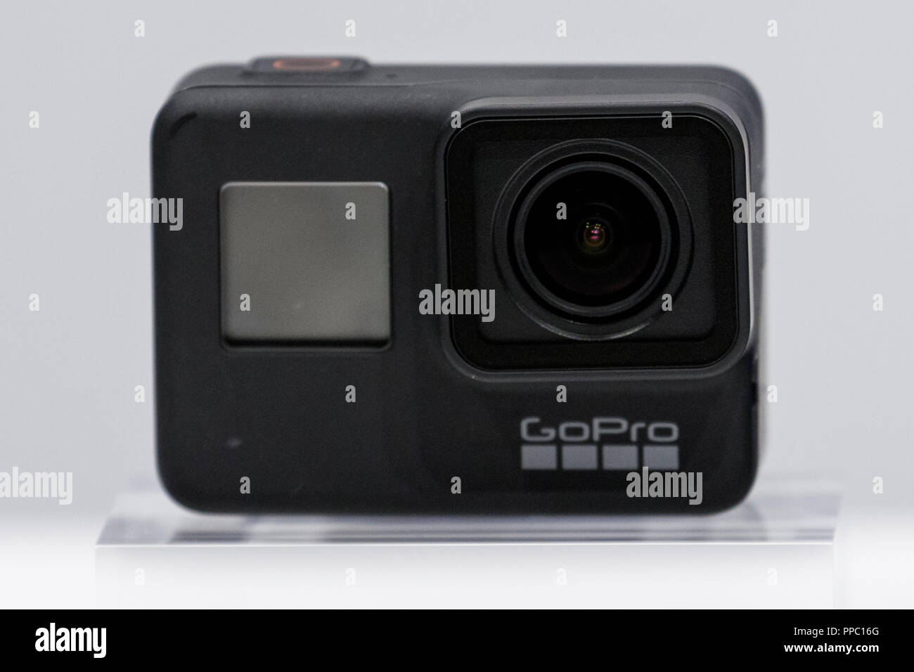 Tokyo, Japan. 25th Sep 2018. GoPro Hero 7 Black camera is seen during the  presentation of company's new products on September 25, 2018, Tokyo, Japan.  The new Hero 7 Black is being