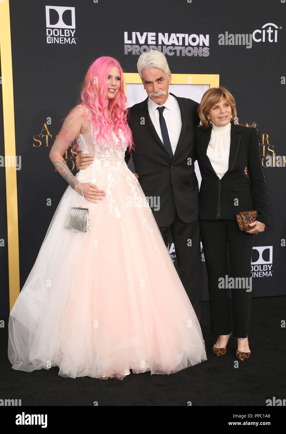 Los Angeles, Ca, USA. 24th Sep, 2018. Katharine Ross and Sam Elliott with daughter Cleo Rose Elliott, at the Los Angeles premiere of A Star Is Born at The Shrine Auditorium in Los Angeles California on September 24, 2018. Credit: Faye Sadou/Media Punch/Alamy Live News Stock Photo