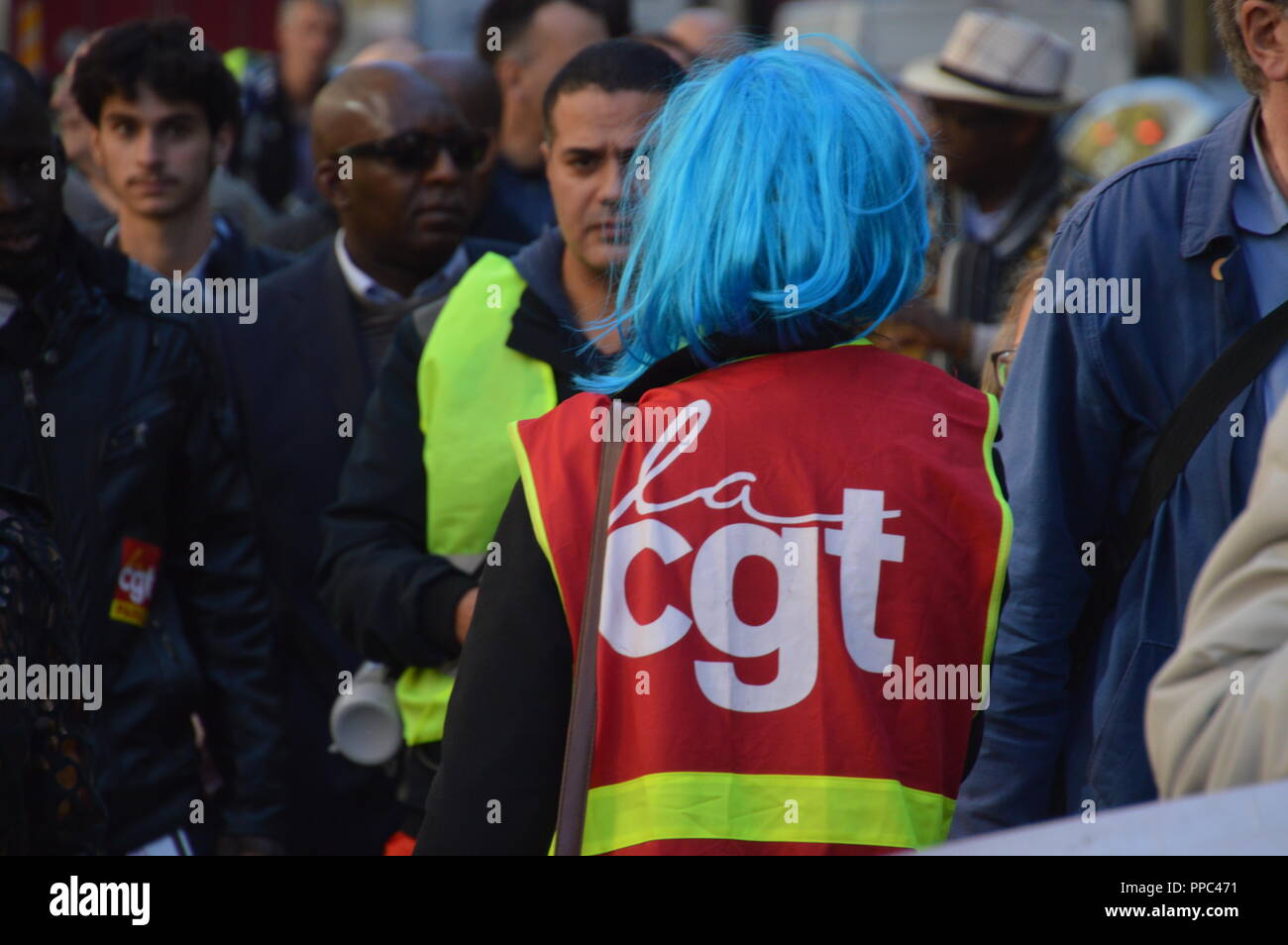 Paris, France. 25th Sep 2018. Strike of the hotel workers. From the Hotel Park Hyatt Paris Vendome, 5 rue de la Paix, Metro Opera, to the Intercontinental Paris le Grand Hotel. 25 September 2018. 12h  ALPHACIT NEWIM / Alamy Live News Stock Photo