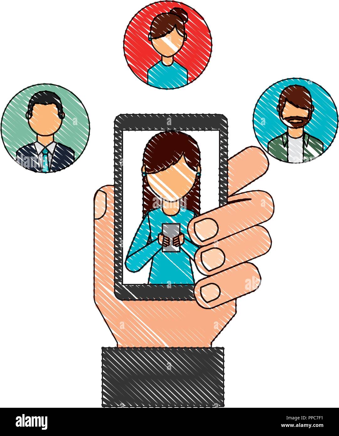 hand with smartphone people social media vector illustration Stock ...