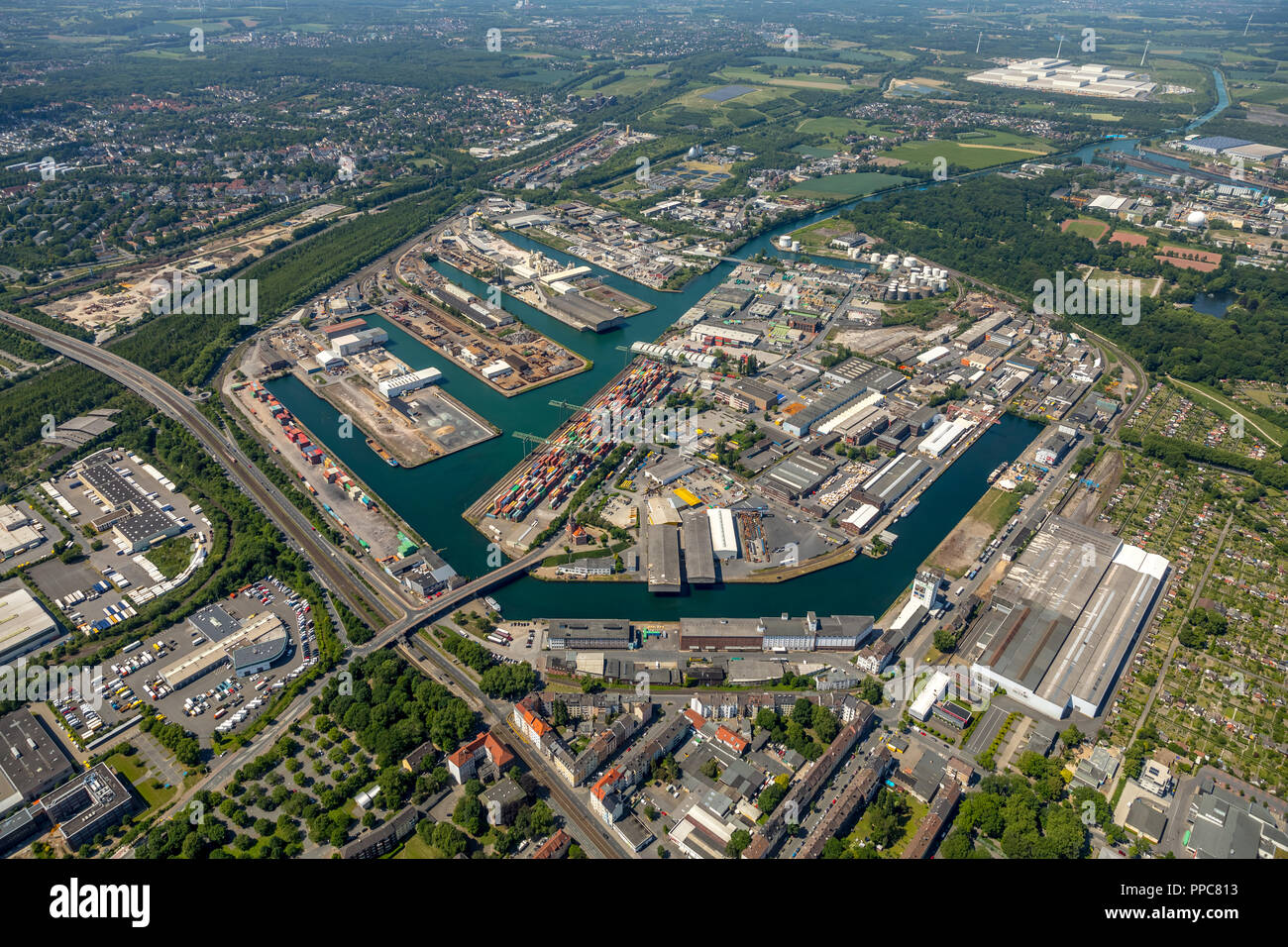 Aerial view, Inner Harbor Dortmund, Dortmund Harbor, Dortmund, Ruhr Area, North Rhine-Westphalia, Germany Stock Photo