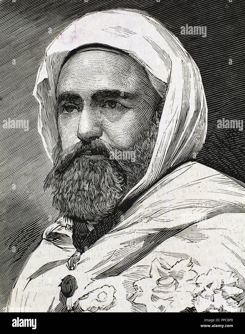 'Abd al-Qadir B Muhyi al-Din al-Hasani (Abdelkader) (1808 - 1883). Algerian Leader. Engraving. Stock Photo