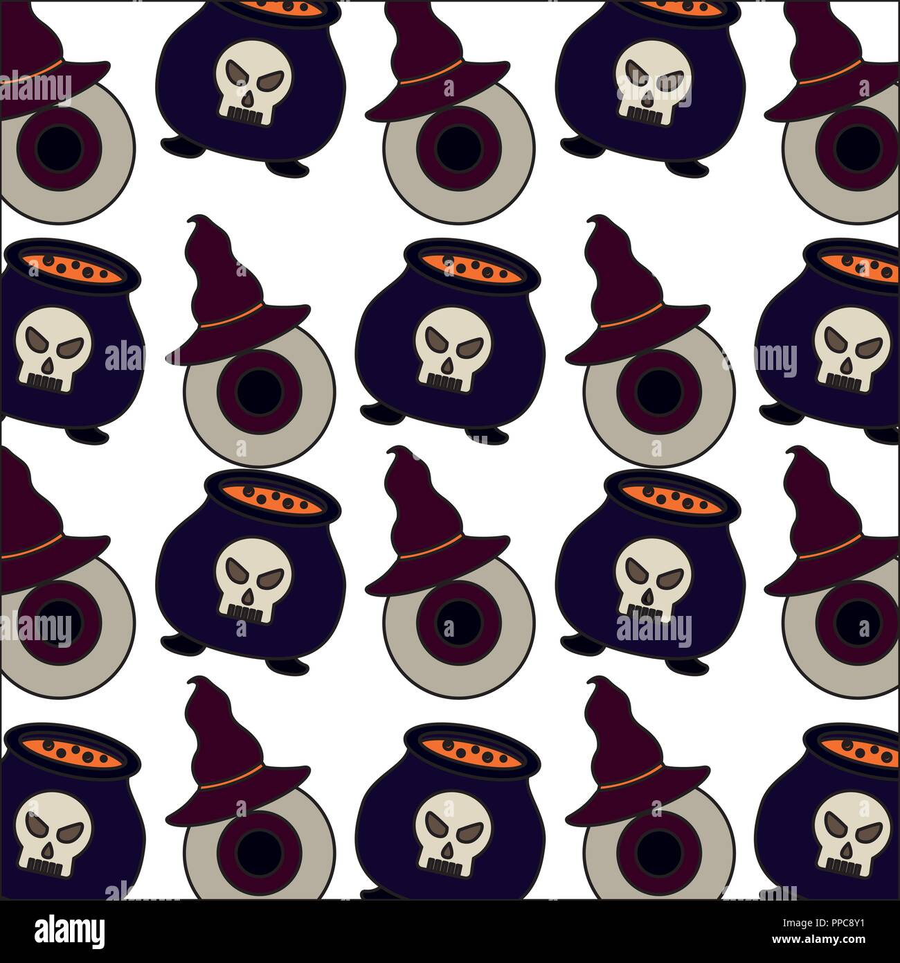 halloween cauldron with eye and hat witch pattern vector illustration ...