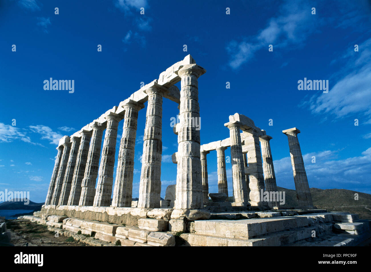 Greek Art. Greece. Cape Sounion. Temple of Poseidon, built in 444-440 B.C. Stock Photo