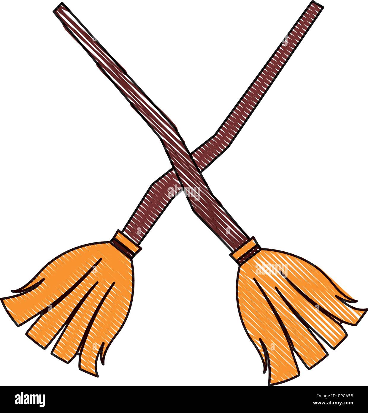 crossed witch brooms wooden handle vector illustration Stock Vector