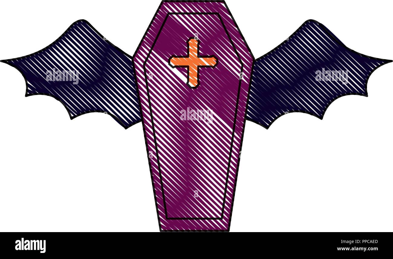 halloween coffin with wings bat horror vector illustration Stock Vector ...