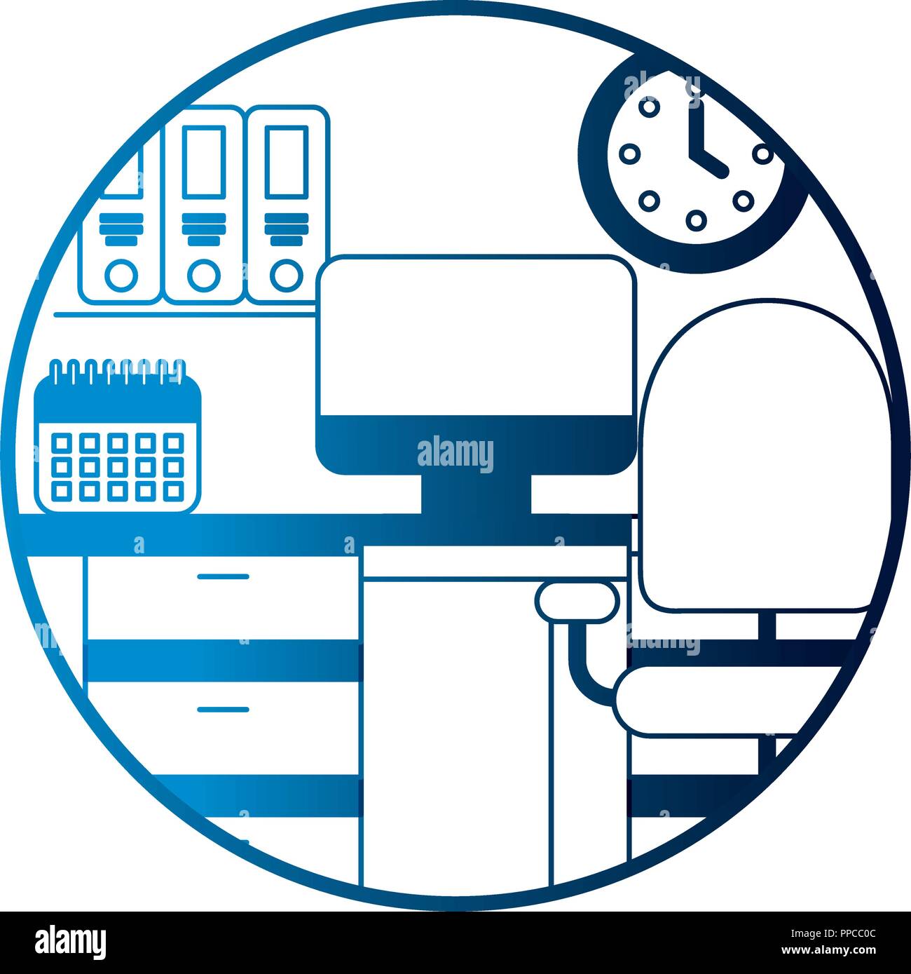 workspace desk chair computer clock calendar binders Stock Vector Image