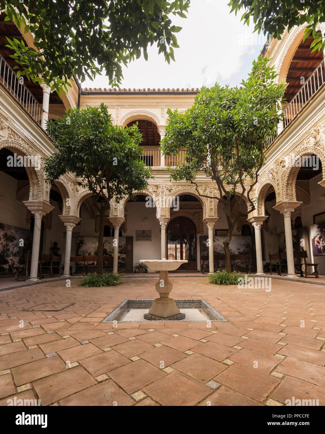 Courtyard with portico, Arabic architecture, Casa de los Pinelo, Andalusia, Spain Stock Photo