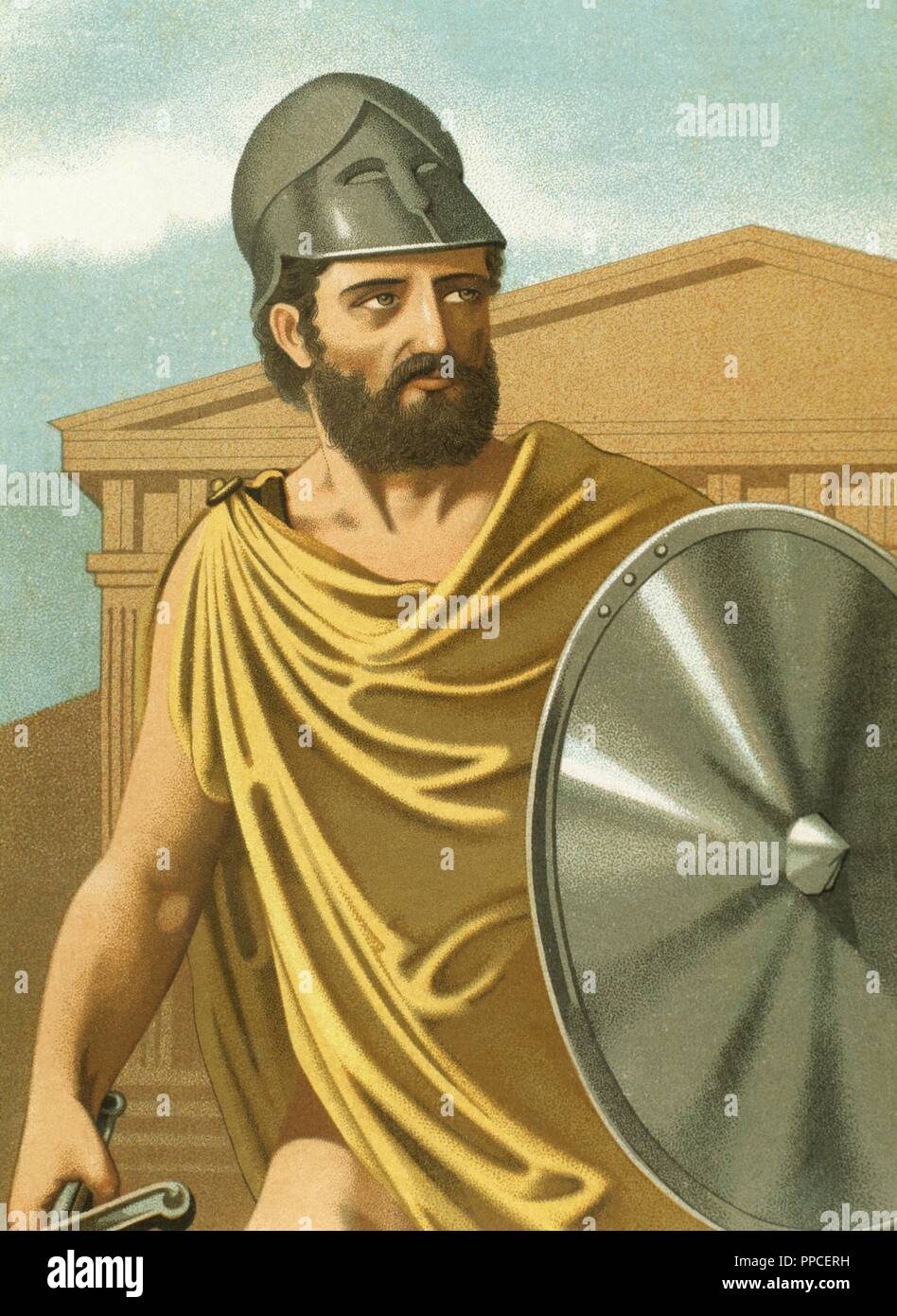 Themistocles (c. 524-459 B.C.). Athenian politician and general. Portrait in 'Personajes Ilustres', 1875. Color. Stock Photo