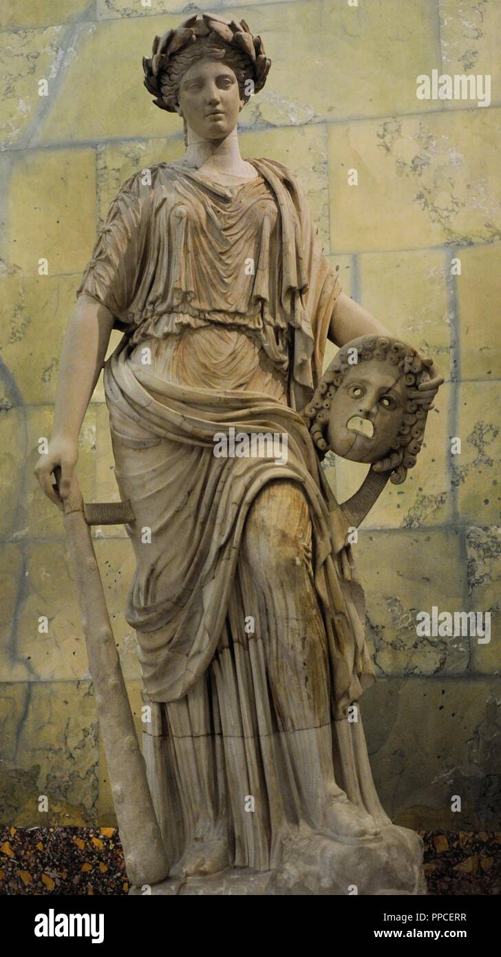 Statue of Melpomene. Muse of Tragedy. Roman, after Greek model of 2nd century BC. The State Hermitage Museum. Saint Petersburg. Russia. Stock Photo