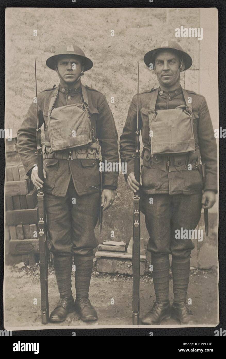 Two Soldiers of the 77th Infantry Division. The divison was made up of Soldiers drafteed from New York City and was known as the Metropolitan Division. In October 1918 540 of the division's Soldiers were cut off behind German lines and because known as the Lost Battalion. (Library of Congress) Stock Photo