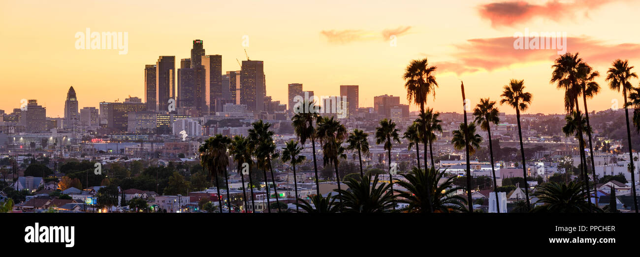 Los Angeles skyline sunset,  California, USA. Stock Photo