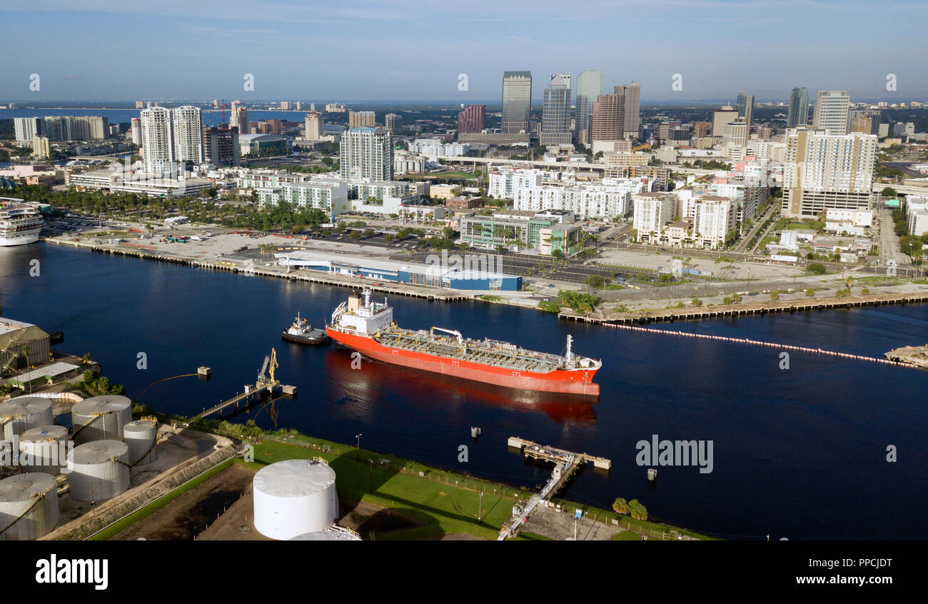 Tampa Bay Florida has a thriving port that serves the world thru this canal and others Stock Photo