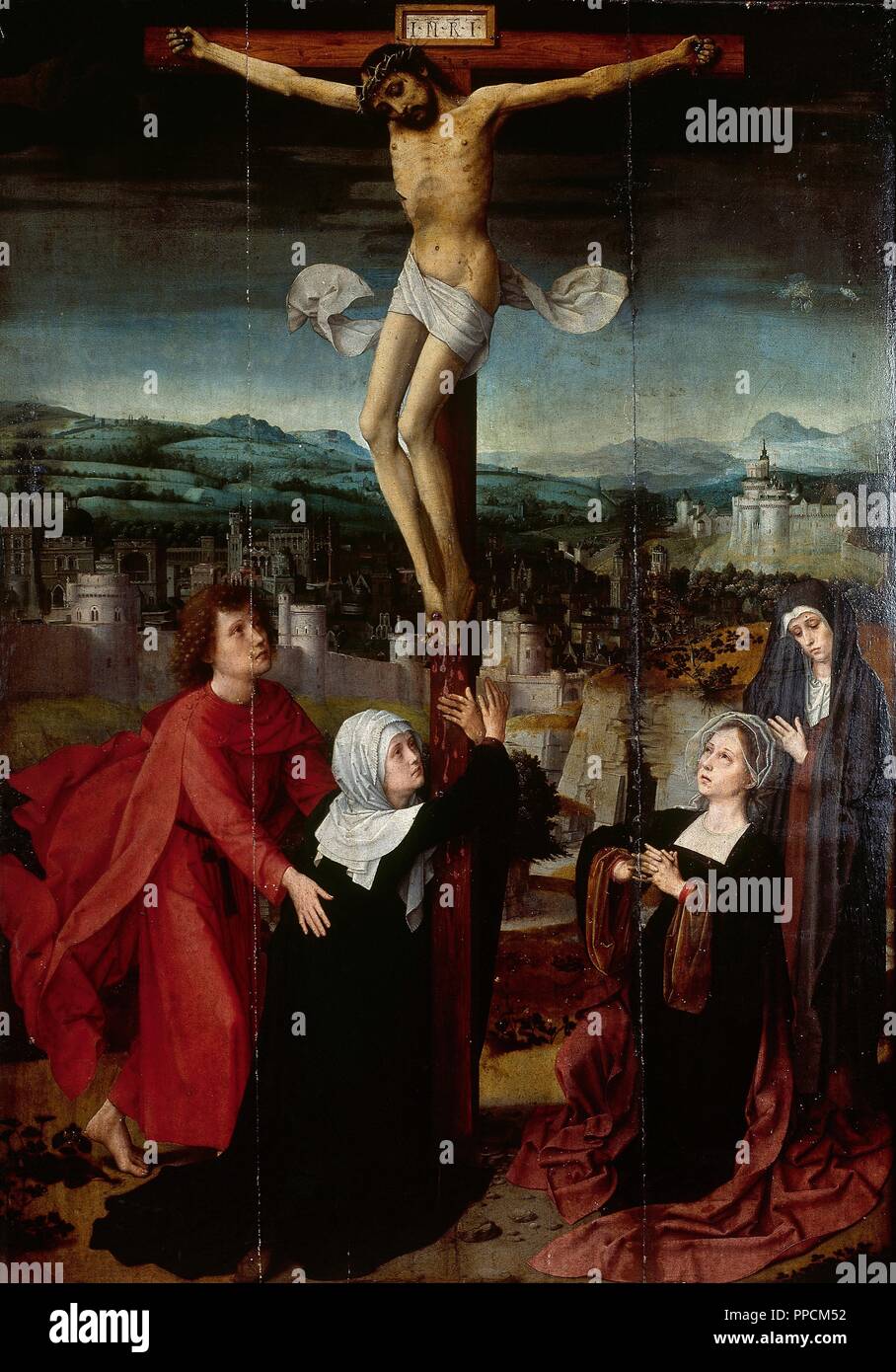 Gerard David (1460-1523). Calvary. Crucifixion with the Virgin Mary, St. John, St. Mary Magdalene and Salome. From Church of st. Mary, Cuenca. Diocesan Museum. Cuenca. Spain. Stock Photo