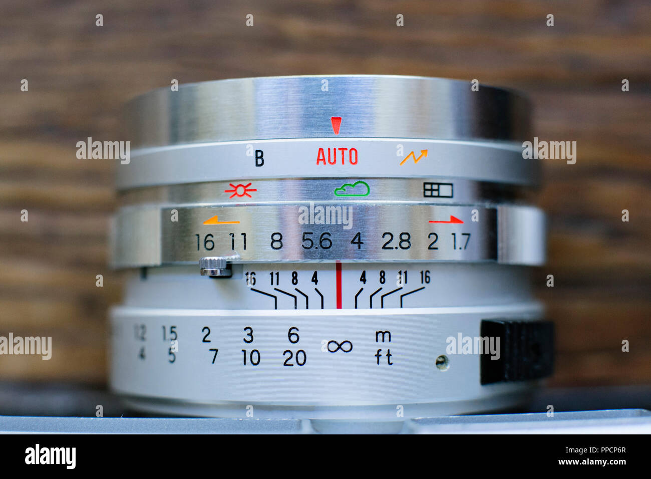 Macro of vintage camera lens aperture and focusing ring Stock Photo Alamy