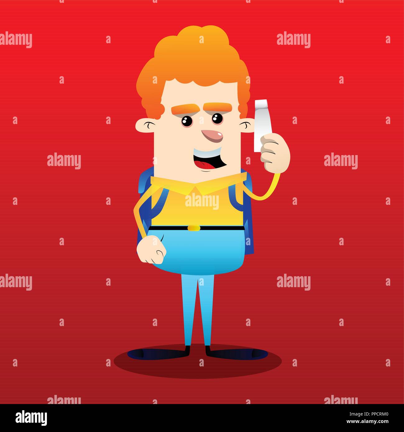 Schoolboy holding blank tube of paste. Vector cartoon character ...