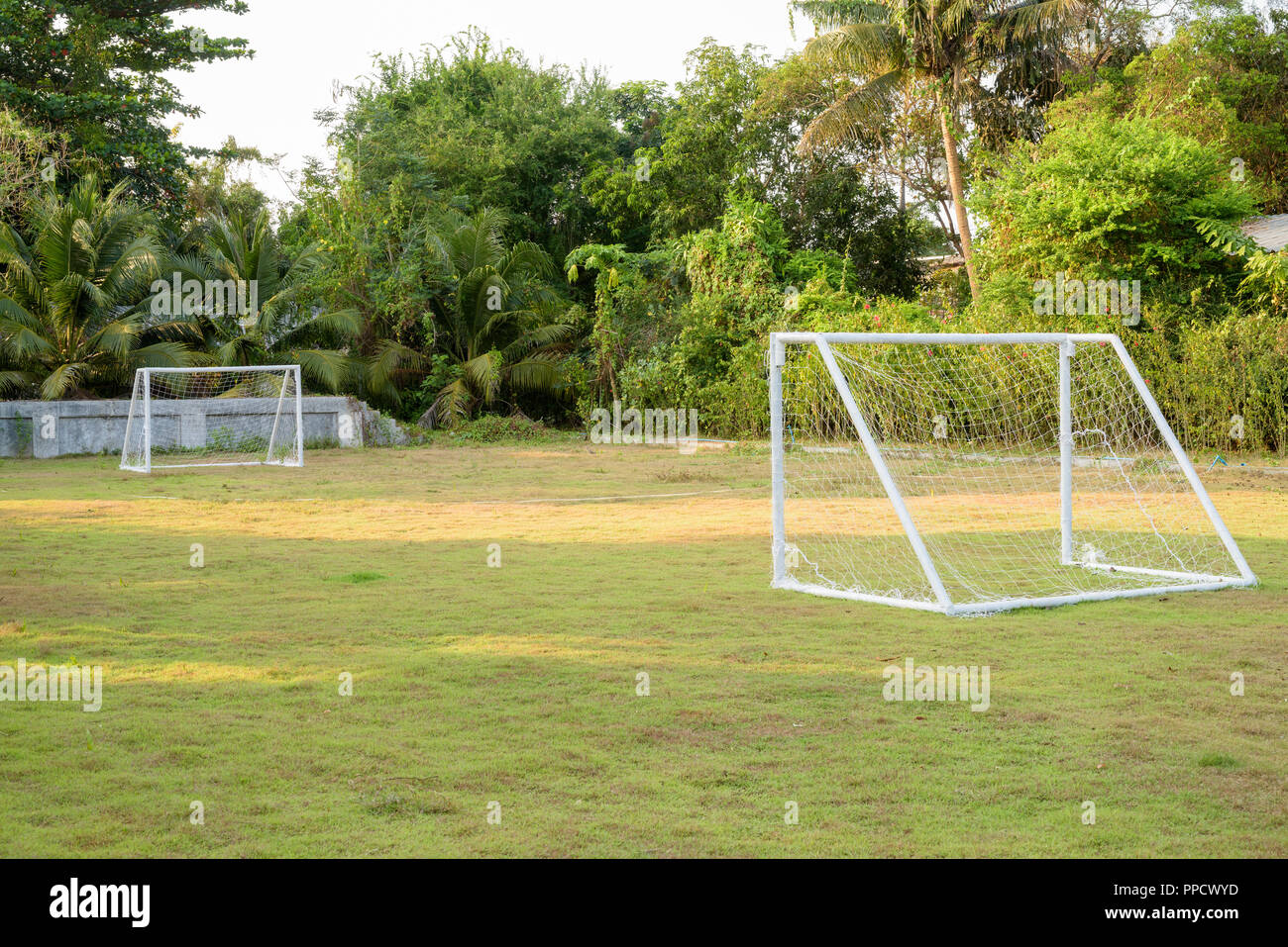 Futsal Court In Public Outdoor Park With Natural Turf Stock Photo