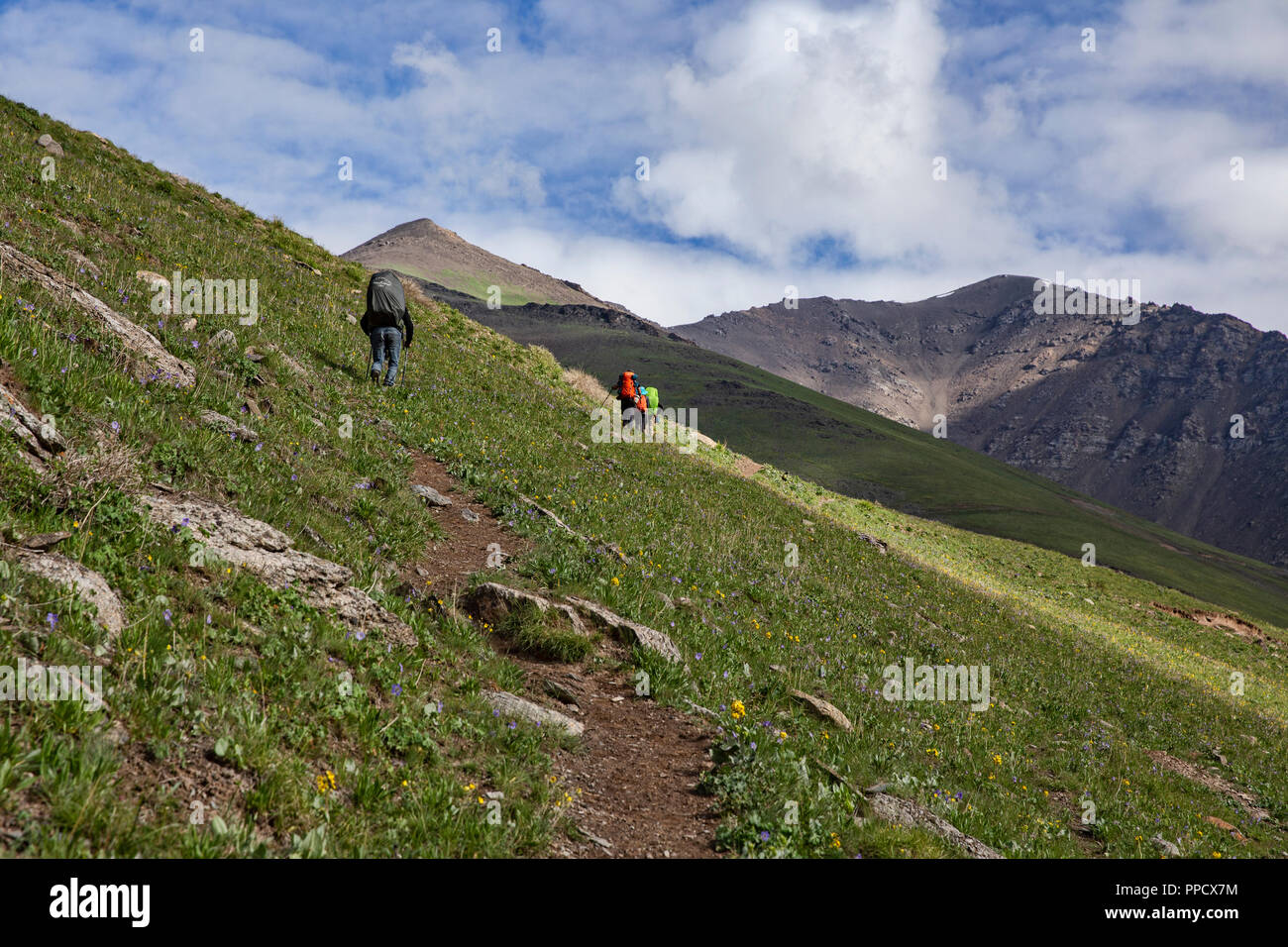 The incredible Heights of Alay Trek in Southwest Kyrgyzstan that takes in 4 3000+ meter passes. Stock Photo