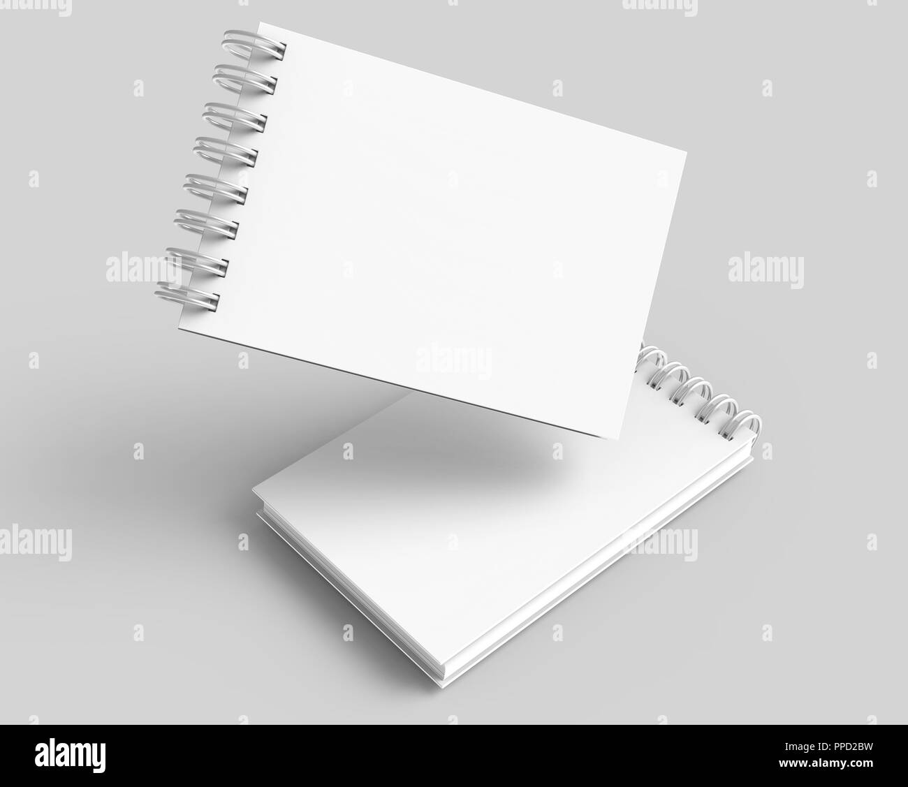 Spiral notebooks blank template in 3d rendering on light grey