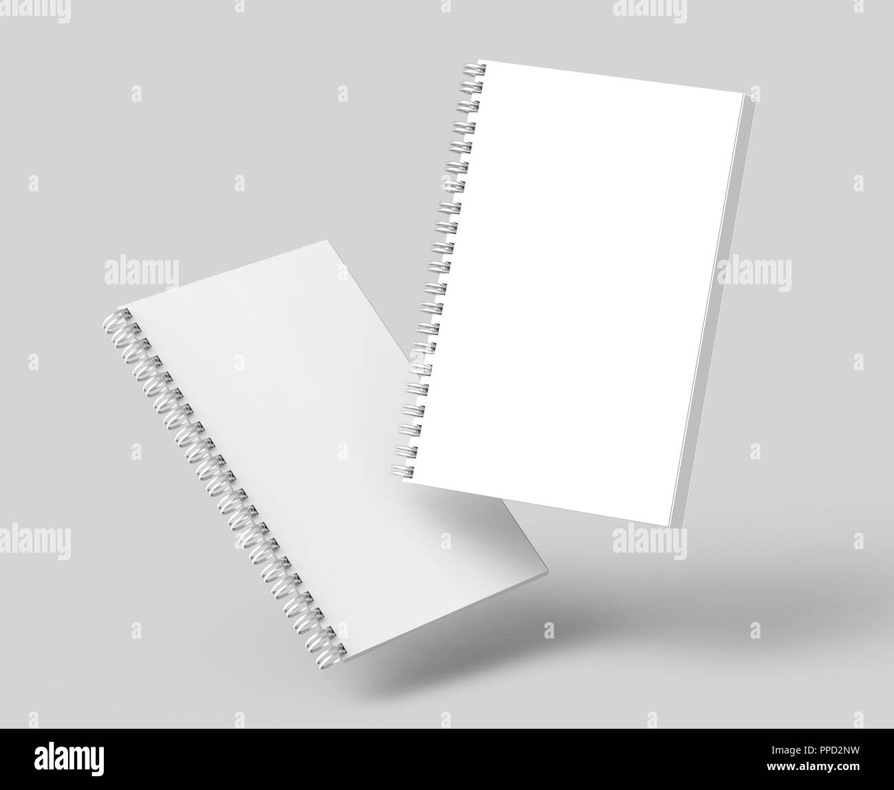 White hard cover books floating in the air in 3d rendering on grey