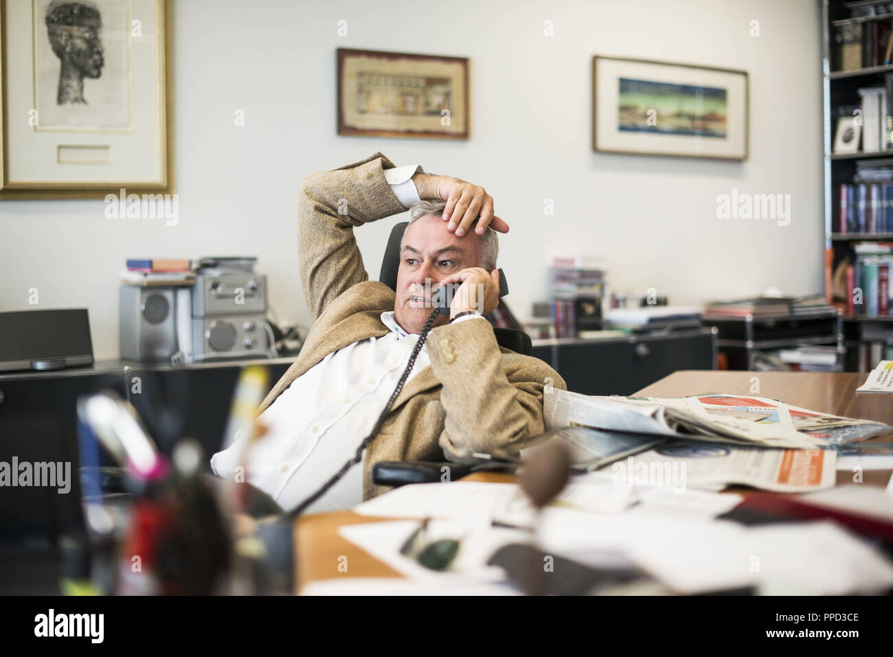 Kurt Kister, editor in chief in his office in the publishing house in Munich. Stock Photo