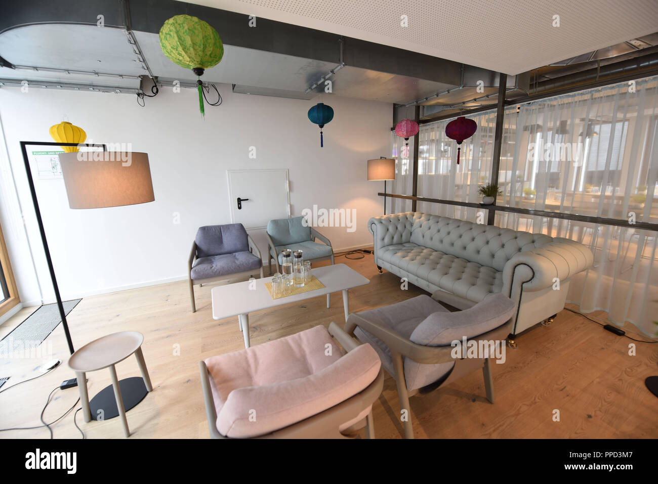 Lounge for employees in the Munich headquarters of Google. Stock Photo