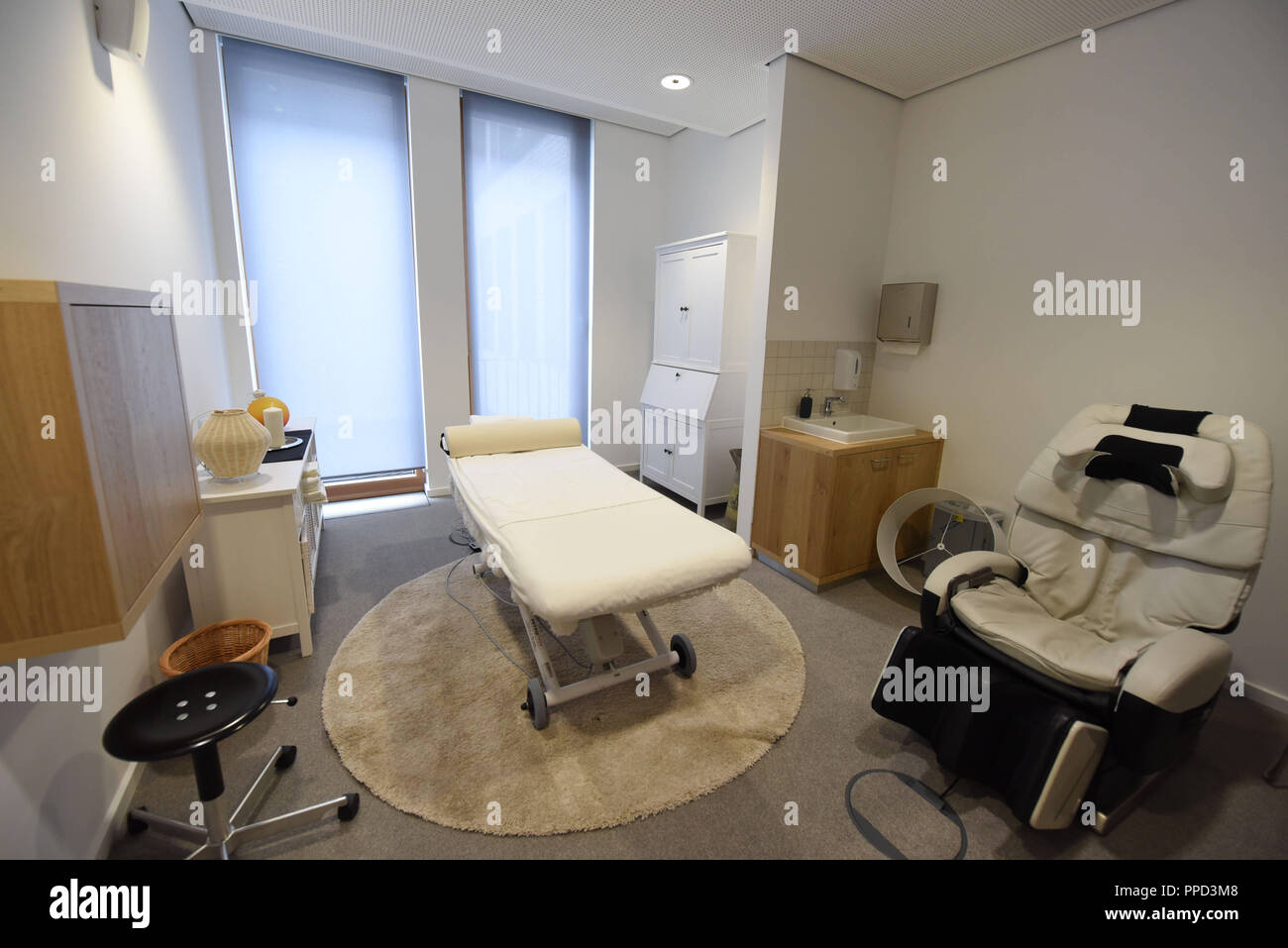 Massage room in the Munich headquarters of Google. Twice a week the staff can book therapies with a physiotherapist. Stock Photo