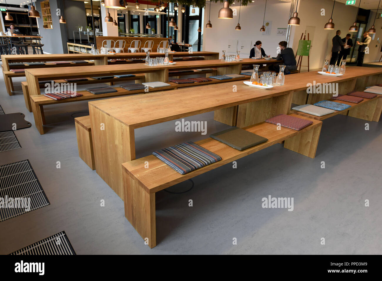 The cafeteria of Google in the Munich headquarters. Here, the staff can eat and drink for free. Stock Photo