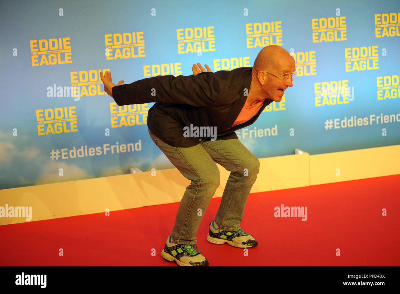 The former ski jumper Michael Edwards (Eddie "The Eagle" Edwards) at the  premiere of the film "Eddie the Eagle" in the Mathaeser cinema in Munich  Stock Photo - Alamy