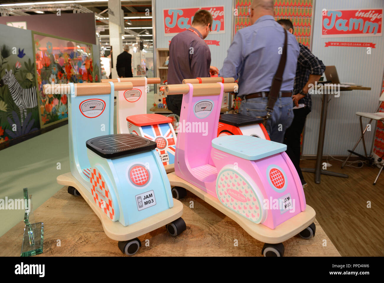 Stand of the British company Indigo Jamm at the Toy Fair in Nuremberg. Stock Photo
